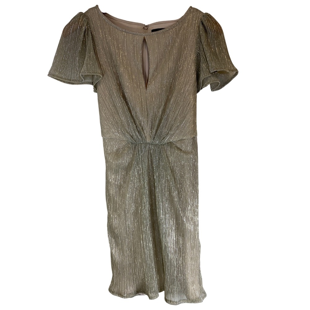 Adrianna Papell Metallic Pleated Mini Dress 4 Silver Shimmer Party Glam Women